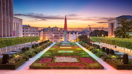 Foto auf Acrylglas Brussels, Belgium. Panoramic cityscape image of Brussels with City Hall and Mount of the Arts area at sunset. © rudi1976