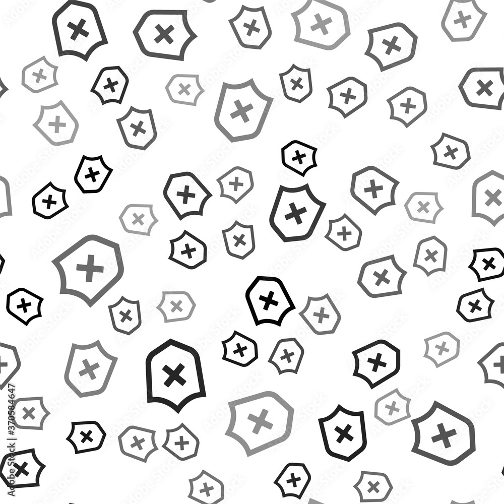 Poster black shield with cross mark icon isolated seamless pattern on white background. shield and rejected