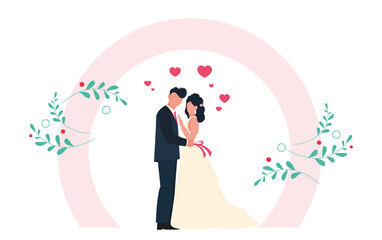 Wedding couple. Bride and groom getting married. Vector illustration
