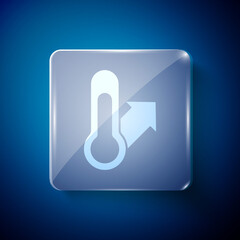 White Meteorology thermometer measuring icon isolated on blue background. Thermometer equipment showing hot or cold weather. Square glass panels. Vector.