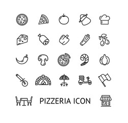 Pizza Sign Black Thin Line Icon Set. Vector