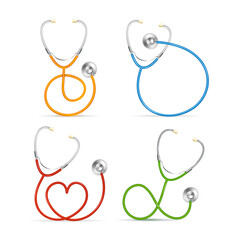 Realistic Detailed 3d Color Stethoscope Set. Vector