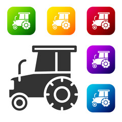 Black Tractor icon isolated on white background. Set icons in color square buttons. Vector.