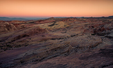 Sunset over the Valley of Fire State Park in the Nevada desert, USA
