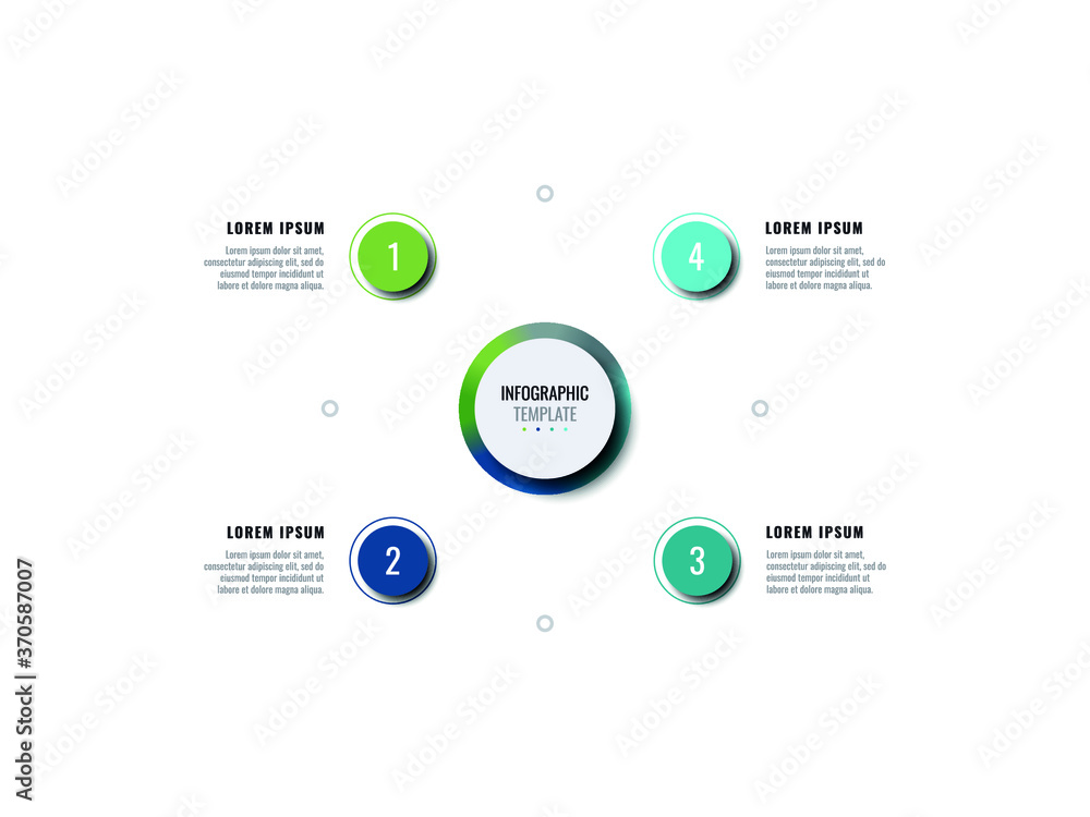 Poster business infographic template with four round realistic elements on a white background. modern horiz