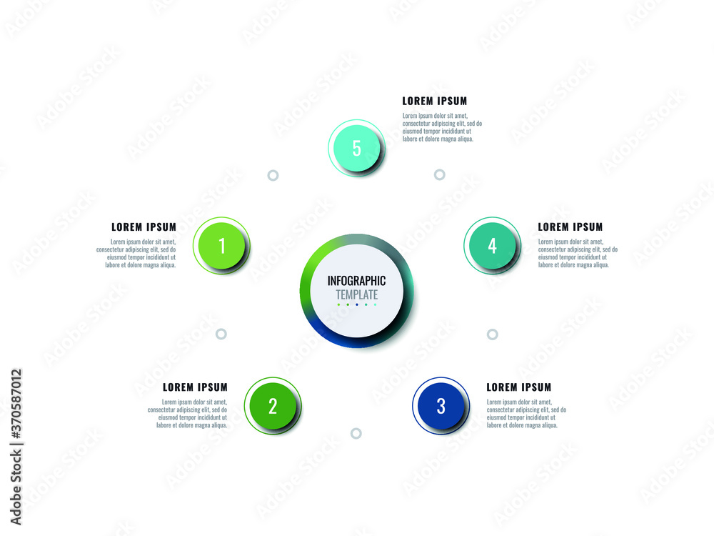 Poster business infographic template with five round realistic elements on a white background. modern horiz