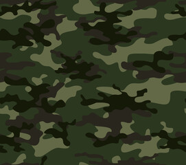 
Military green camouflage vector seamless pattern on textiles. Forest background.