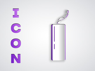 Paper cut Detonate dynamite bomb stick and timer clock icon isolated on grey background. Time bomb - explosion danger concept. Paper art style. Vector.