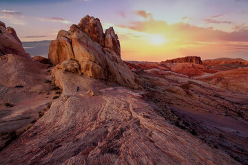 Sunset over the Valley of Fire State Park in the Nevada desert, USA
