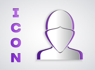 Paper cut Vandal icon isolated on grey background. Paper art style. Vector.
