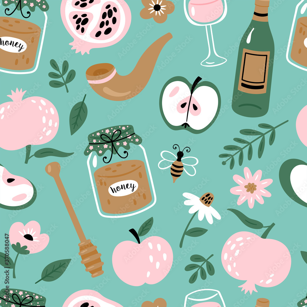 Wall mural seamless pattern background for jewish holiday rosh hashanah holiday. childish print for cards, wall