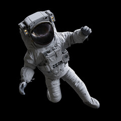 astronaut performing a spacewalk, isolated on black background