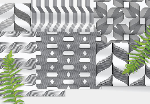 Seamless Pattern Collection with Gray Wavy Striped Ribbons