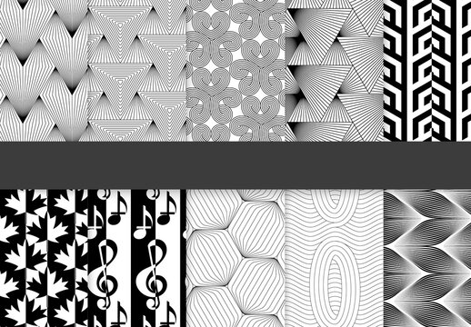 Simple Black and White Geometric Seamless  Pattern Collection