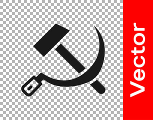 Black Hammer and sickle USSR icon isolated on transparent background. Symbol Soviet Union. Vector.