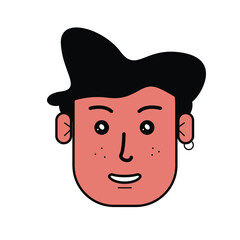 illustration of the character's appearance. drawn people in vector. Smiling guy with black hair