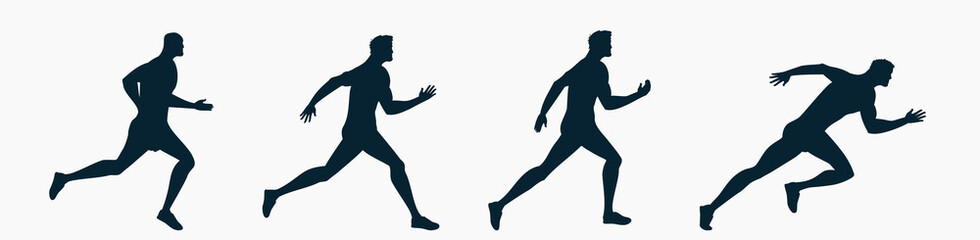 silhouettes of running men in good physical shape