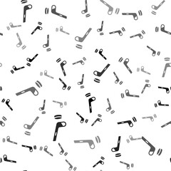 Black Ice hockey stick and puck icon isolated seamless pattern on white background. Vector.