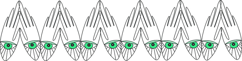 
Ornament from a contour image of stylized palms with eyes. Oriental motives.