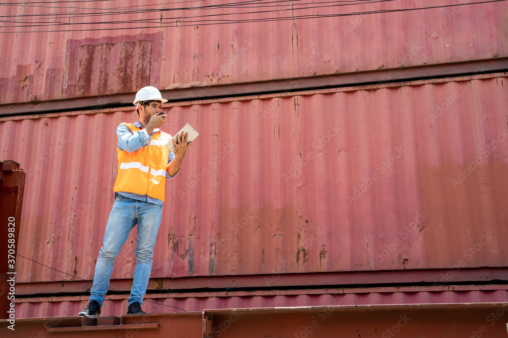 Poster foreman control loading containers box at container depot station for logistic import export,busines