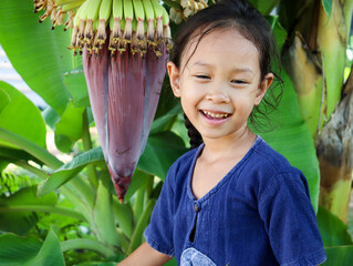 Children playing in the banana plantation And happily Among the green banana leaves © BENYAPHA  
