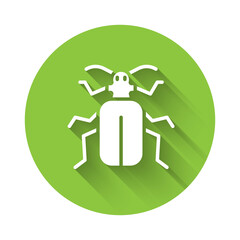 White Chafer beetle icon isolated with long shadow. Green circle button. Vector.