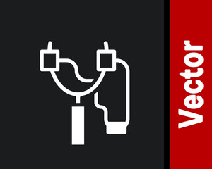 White Slingshot icon isolated on black background. Vector.