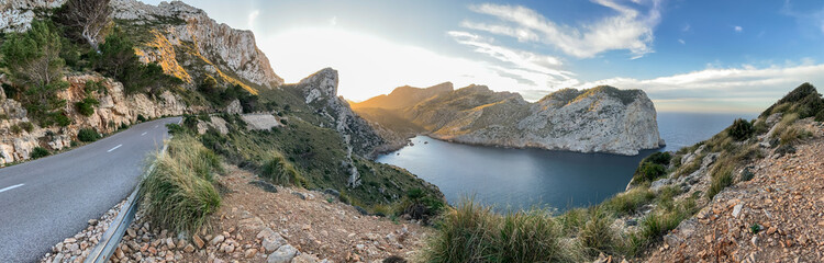 Panoramic view of the bay of formentor in Mallorca, Spain.