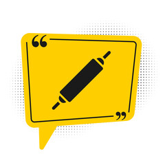 Black Rolling pin icon isolated on white background. Yellow speech bubble symbol. Vector.