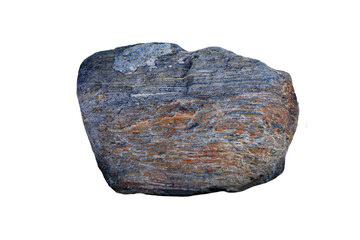 specimen of gneiss and schist rock isolated on a white background. metamorphic rock.