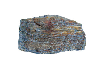 specimen of gneiss and schist rock isolated on a white background. metamorphic rock.
