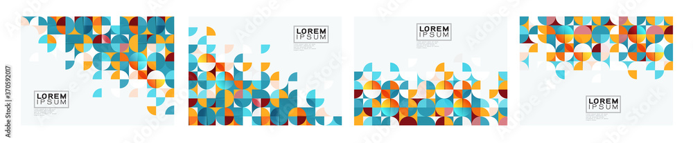Poster set of colorful geometric pattern concept on white background with space. modern background for busi