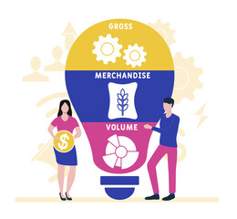 Flat design with people. GMV - gross merchandise volume. Platform. business concept background. Vector illustration for website banner, marketing materials, business presentation, online advertis