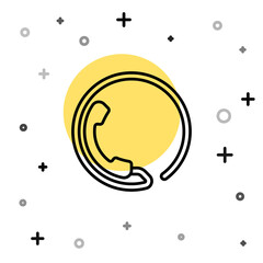 Black line Telephone 24 hours support icon isolated on white background. All-day customer support call-center. Full time call services. Random dynamic shapes. Vector Illustration.