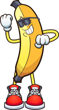 Cool Dancing Banana Wearing Sunglasses. Vector Clip Art Illustration. All On A Single Layer. 
