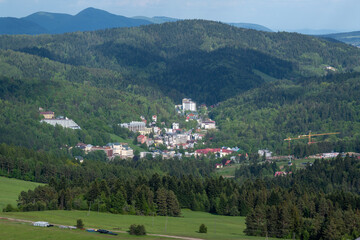 Fototapeta na wymiar Krynica-Zdrój health resort among green hills