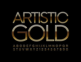 Vector Artistic Gold Alphabet Letters and Numbers. elegant chic Font