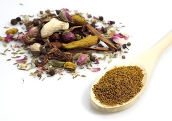 Ras El Hanout, Spice from Marocco against White Background