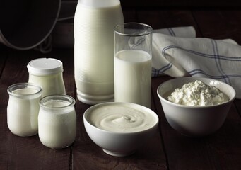 Obraz na płótnie Canvas Dairy Produce, Milk, Double Cream, Soft Cheese and Yogurt