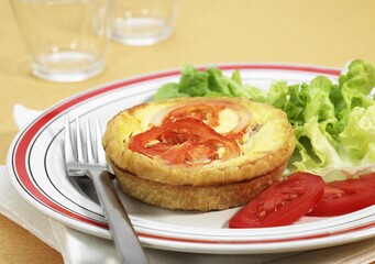 Plate with Tuna Quiche and Tomatoe