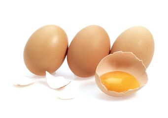 Chicken Eggs against White Background