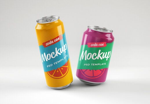 Glossy Soda Cans Mockup for Product Packaging and Brand Identity