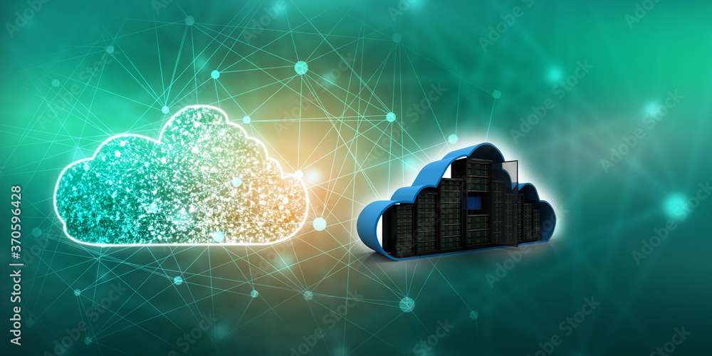 Poster 3d rendering cloud online storage icons with data