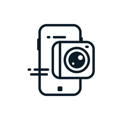 Mobile phone with camera outline icons. Vector illustration. Editable stroke. Isolated icon suitable for web, infographics, interface and apps.