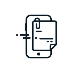 Mobile phone with paper, file outline icons. Vector illustration. Editable stroke. Isolated icon suitable for web, infographics, interface and apps.