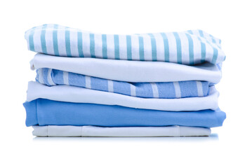 Stack folded cloth white blue on white background isolation