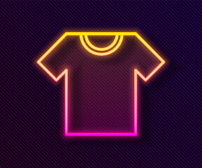 Glowing neon line T-shirt icon isolated on black background. Vector.