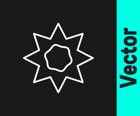 White line Sun icon isolated on black background. Summer symbol. Good sunny day. Vector.