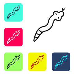 Black line Snake icon isolated on white background. Set icons in color square buttons. Vector.