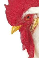 Leghorn Domestic Chicken, Portrait of Cockerel against White Background